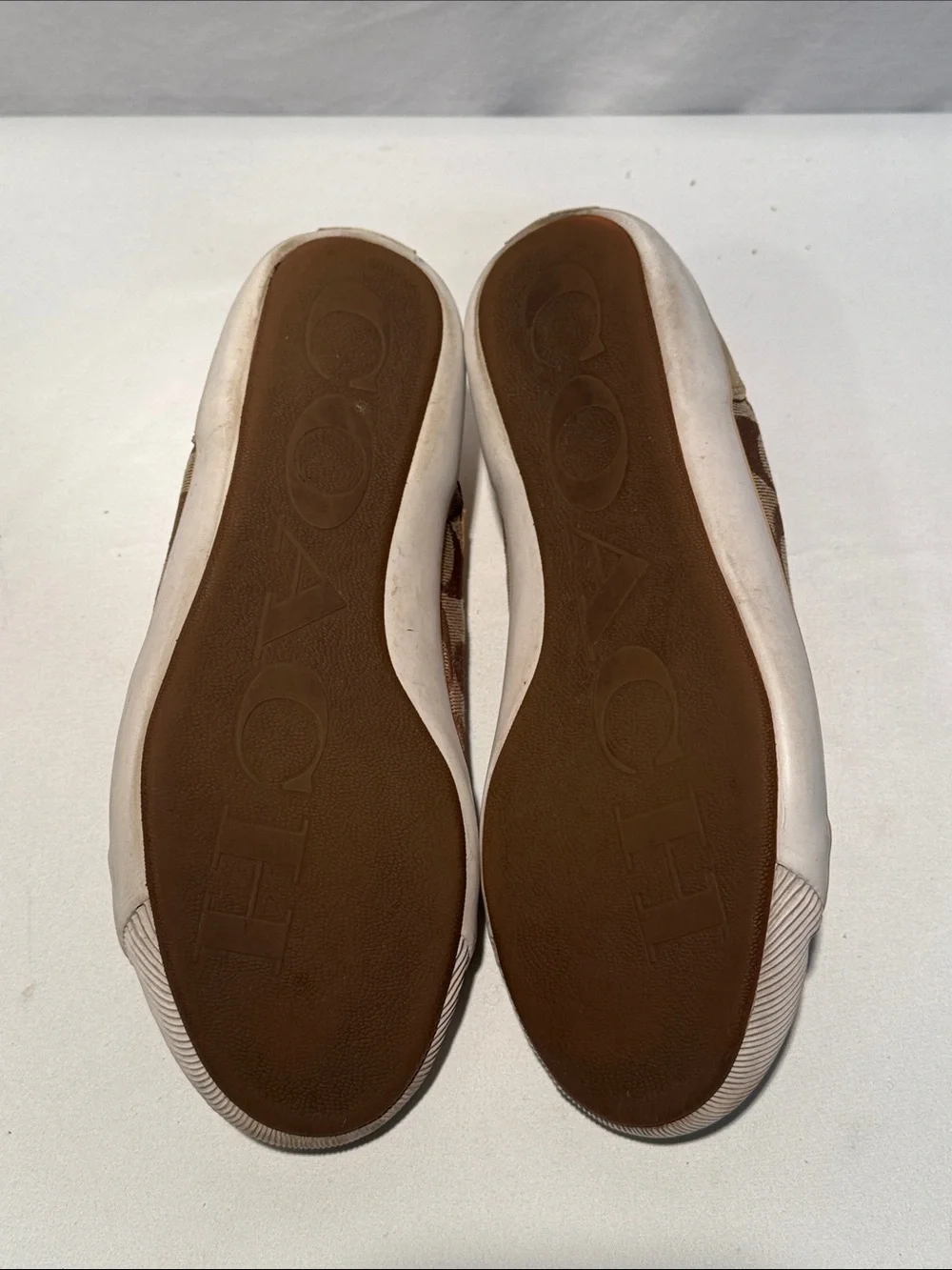 Coach Brown Signature Canvas Sneakers with White Toe and Gold Accents
